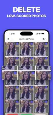 PhotoBroom's Low Scored Photos grid with quality scores