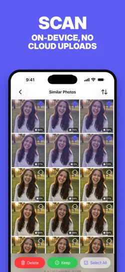 PhotoBroom scanning an iPhone photo library on device