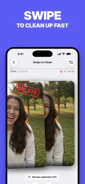PhotoBroom's Swipe to Clean screen on iPhone