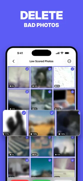Der Bereich „Niedrig bewertete Fotos“ von PhotoBroom auf dem iPhone