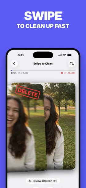 La schermata «Swipe to Clean» di PhotoBroom su iPhone